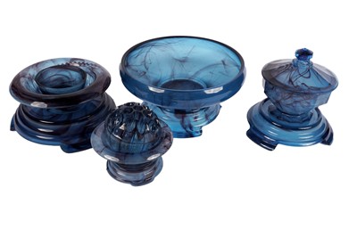 Lot 342 - A collection of Davidsons pressed blue cloud glass