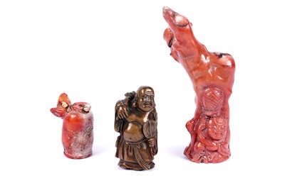 Lot 278 - A carved coral sculpture with Buddha; and other items