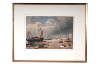 Lot 1624 - Follower of John Wilson Carmichael - Gathering Nets on the Beach | watercolour