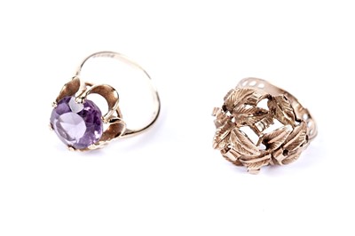 Lot 74 - A 9ct yellow gold leaf motif dress ring; and an amethyst ring