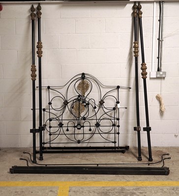 Lot 77 - A late 19th Century cast metal four poster bed frame