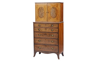 Lot 1415 - A George III mahogany secretaire cabinet on chest