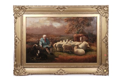 Lot 1166 - 19th Century British School - An Old Shepherd Tending to His Flock | oil