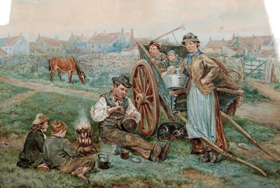 Lot 1132 - Ralph Hedley - The Tinker's Family | watercolour