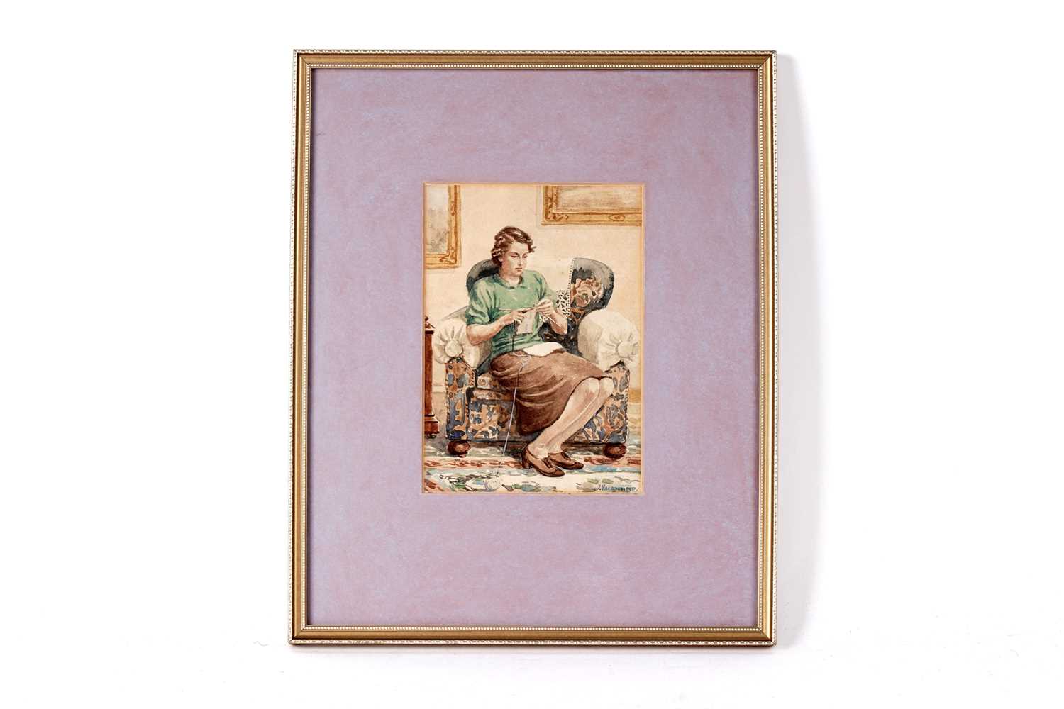 Lot 268 - John Valentine - Second World War portrait of a lady knitting | watercolour