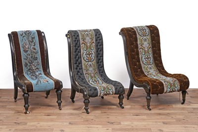 Lot 12 - Three similar late Victorian ebonised nursing chairs