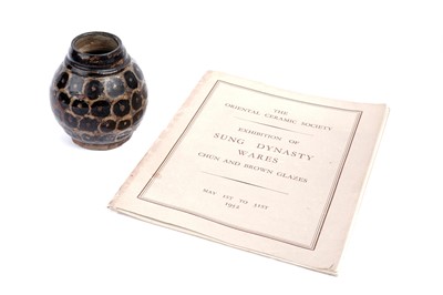 Lot 835 - A Song Dynasty tortoiseshell glazed stoneware jar; and original Oriental Ceramic Society catalogue