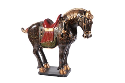 Lot 898 - A large modern Chinese Tang style carved and painted wooden horse