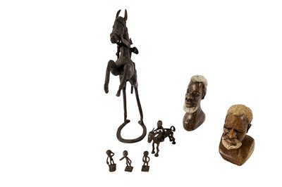 Lot 442 - Five Benin type bronze figures; and two African busts