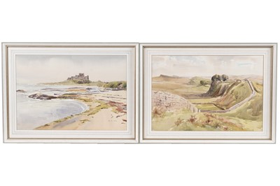 Lot 58 - Alan R. Cook - Hadrian's Wall, and Bamburgh Castle | watercolour