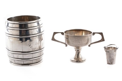 Lot 374 - A Victorian silver barrel-form mug; and other silver items