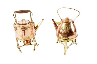 Lot 422 - Two early 20th Century Secessionist Movement copper and brass spirit kettles and stands