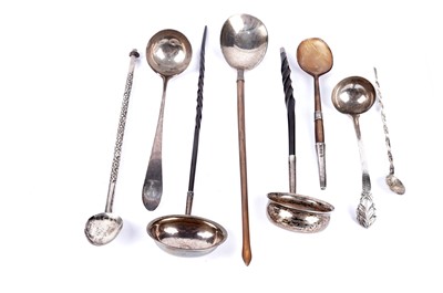 Lot 399 - A Georgian silver toddy ladle with baleen handle; and other ladles and spoons