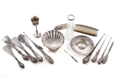 Lot 418 - Two silver dishes; silver dressing accessories and other items