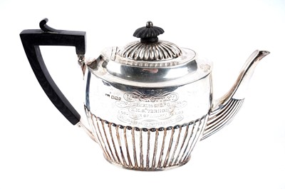 Lot 425 - A late Victorian silver teapot, with Royal Navy interest inscription