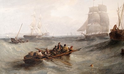 Lot 1142 - John Wilson Carmichael - Replenishing a sailing barge off the Coast | oil