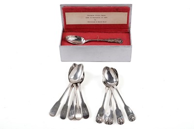 Lot 433 - Five Victorian Newcastle silver teaspoons; and five Georgian silver teaspoons