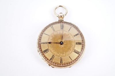 Lot 140A - A  late 19th Century yellow gold open face pocket watch