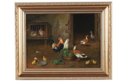 Lot 267 - M* R* Prenelle - Birds grazing in the farmyard | oil