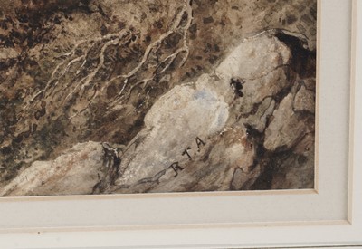 Lot 64 - Robert John Abraham - Lakeland Landscape with Bridge over a Cascading Torrent | watercolour