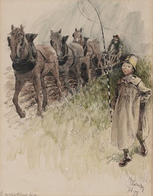 Lot 28 - Hugh Thomson RI - Whistling Boy, illustration for 'Our Village' | pen and ink with watercolour