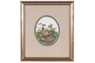 Lot 282 - Chris Sparrow - Pheasant in the Bramble Bushes and Rural Village in Wintertime | watercolours