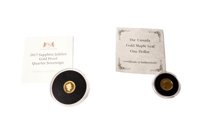 Lot 496 - A 2017 Sapphire Jubilee gold proof quarter sovereign; and Canadian one dollar