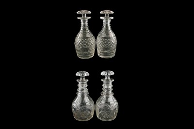 Lot 89 - Two pairs of late Georgian cut-glass decanters