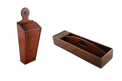 Lot 372 - An early 19th Century Georgian mahogany wall hanging candle box; and cutlery tray