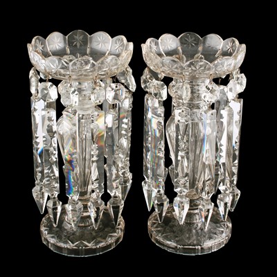 Lot 94 - A pair of Victorian cut glass table lustres