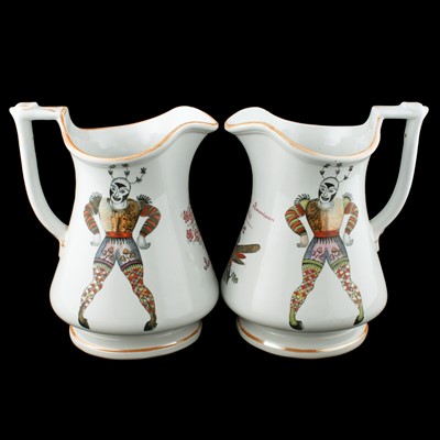 Lot 49 - A pair of Victorian Elsmore & Forster Ironstone Harlequin puzzle jug