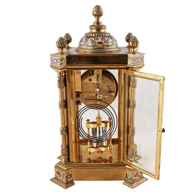 Lot 283 - A late 19th Century French gilt brass and champleve four glass mantel clock