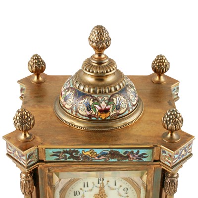 Lot 283 - A late 19th Century French gilt brass and champleve four glass mantel clock