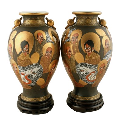 Lot 18 - A pair of Japanese Satsuma vases