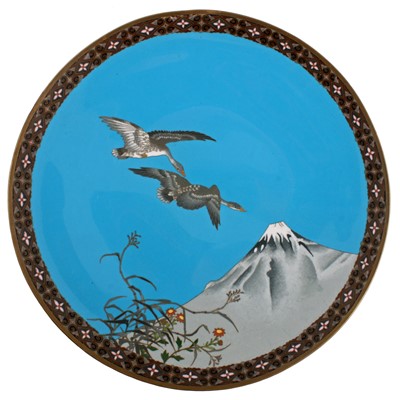 Lot 23 - A Japanese cloisonné enamel wall plaque