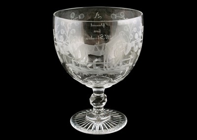 Lot 80 - A large Victorian racehorse engraved cut-glass goblet