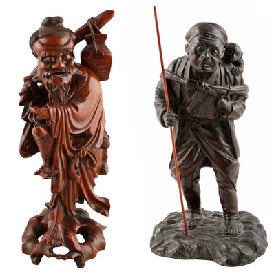 Lot 25 - Two Japanese carved wooden and bronzed figures