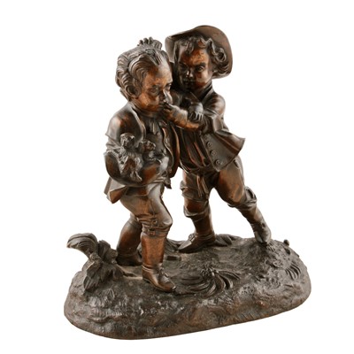 Lot 162 - An Edwardian bronze group of two boys fighting