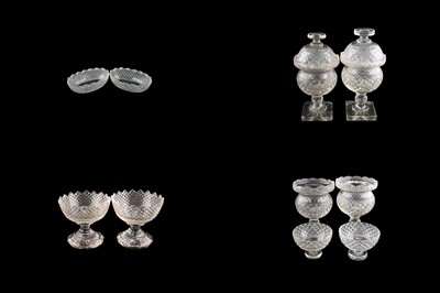 Lot 87 - A pair of early 19th Century cut glass sweet meat or bon bon jars and lids; and other items