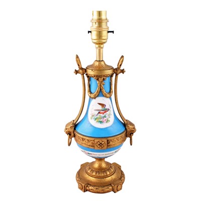 Lot 301 - A Sèvres Bleu Celeste porcelain and ormolu table lamp