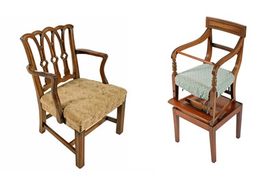 Lot 471 - A Victorian Chippendale style child's armchair; and a late Georgian mahogany child's high chair