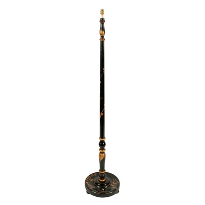 Lot 297 - A 1930's black lacquered Chinoiserie decorated standard lamp