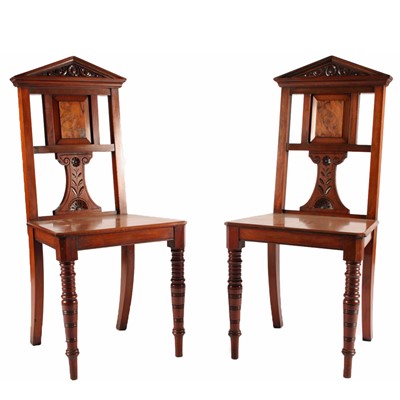 Lot 551 - A pair Victorian walnut hall chairs