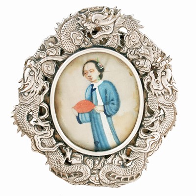 Lot 241 - A Chinese white metal miniature photo frame