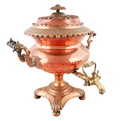 Lot 361 - A late Georgian copper and brass samovar or tea urn