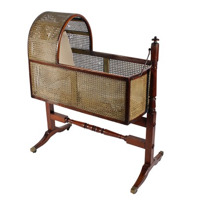 Lot 363 - A Regency mahogany and bergère rocking cradle on stand