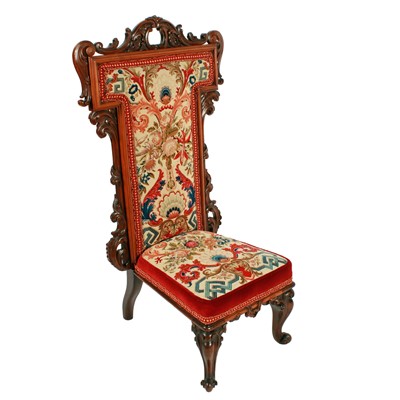 Lot 603 - A fine Victorian carved rosewood 'showframe' prayer chair