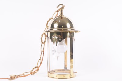 Lot 298 - An early 20th Century Arts and Crafts brass and glass hall lantern