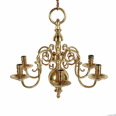 Lot 309 - A Dutch 17th Century style six-branch brass chandelier