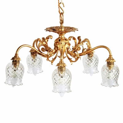 Lot 310 - An ornate early 20th Century five-branch ormolu chandelier